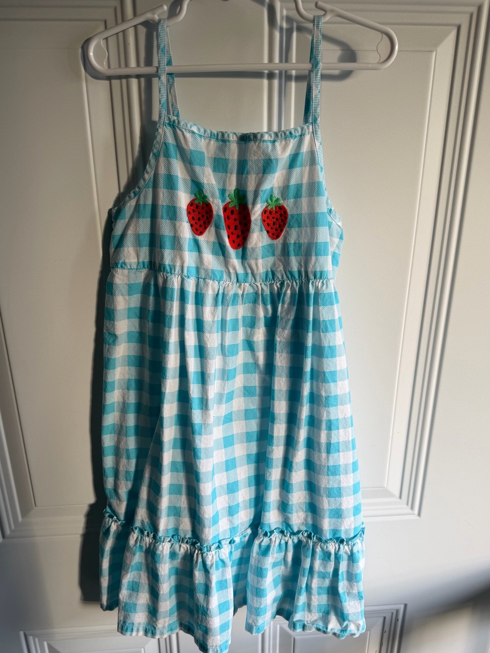 Harper Canyon strawberry embroidered blue gingham dress size 8